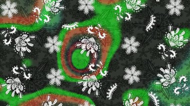 Çiçeksel çizim kalıbının yansıması. Vadinin çiçekleri gri ve yeşil renklerde.