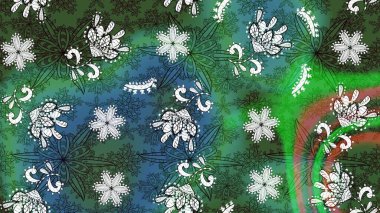 Raster suluboya çiçek deseni, narin çiçekler, yeşil ve mavi çiçekler, tebrik kartı şablonu. Güzel kumaş deseni.