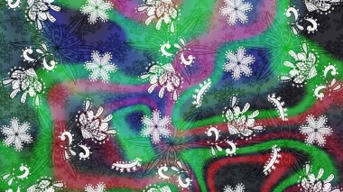 Güzel kumaş deseni. Yeşil ve mavi renklerde. Raster illüstrasyonundaki çiçek desenli çizim. Raster illüstrasyonu.