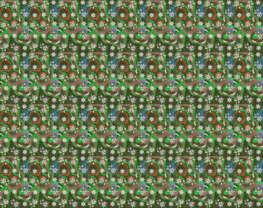 Raster Çiçek İllüstrasyonu 'nun şirin tekstili. Yeşil ve kahverengi renkli etnik çiçeklerle zarif eskiz deseni.