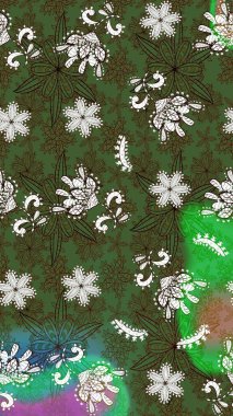 Yumuşak, yeşil ve kahverengi renklerde bahar çiçekleri. Çiçekli karalama şeklinde Raster çiçek deseni. Raster illüstrasyonu.