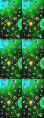 Yeşil ve mavi renklere karalamalar çizilmiş çiçek deseni. Raster illüstrasyonu.