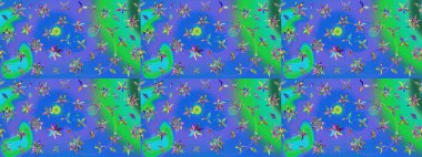 Düz Çiçek Elementleri Tasarımı. Şirin çiçek elementleri. Raster illüstrasyonu. Taslak desenli, modaya uygun kumaş deseni. Renkli Bahar Teması çizim şablonu.