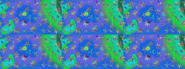 Düz Çiçek Elementleri Tasarımı. Şirin çiçek elementleri. Raster illüstrasyonu. Taslak desenli, modaya uygun kumaş deseni. Renkli Bahar Teması çizim şablonu.