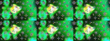 Renkli Bahar Teması eskiz kalıbı. Çiçekli çiçek deseni, suluboya. Raster illüstrasyonu. Yeşil ve gri renkli çiçekler. Düz Çiçek Elementleri Tasarımı.