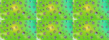 Motley illüstrasyonu. Küçük çiçekte güzel bir desen. Robot resim. Çiçekli bahar çiçekleri. Küçük renkli çiçekler. Moda baskıları için zarif bir şablon.