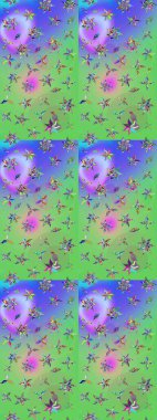 El çizimi Raster çizimi. Çizim çiçek deseni duvar kağıdı, web sitesi arka planı, ambalaj kağıdı, davetiye, broşür, afiş veya web sitesi için kullanılabilir. Parlak elementlerin.