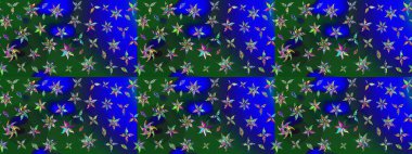 Raster illüstrasyonu. Renkli çizim kalıbı. Çiçek duvar kâğıdı. Çiçek arkaplan. Mavi ve yeşil renkli şirin tekstil.