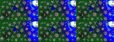 Düz Çiçek Elementleri Tasarımı. Raster illüstrasyonundaki çiçek desenli çizim. Yeşil ve mavi renkte çiçekler. Renkli Bahar Teması çizim şablonu.