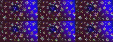 Raster illüstrasyonu. Raster deseni. Küçük çiçekteki sevimli çiçek deseni. Yumuşak, yaz çiçekleri kahverengi ve mavi renklerde.