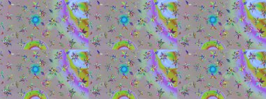 Raster illüstrasyonu. Renkli Bahar Teması eskiz kalıbı. Düz Çiçek Elementleri Tasarımı. Güzel kumaş deseni. Çiçek desenli çizim. Asya tekstil tarzında.