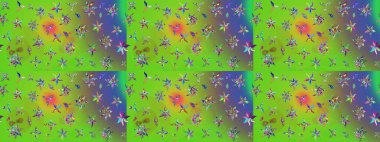 Halk tarzı. Parlak renkli çiçekleri ve yeşil ve menekşe rengi yaprakları olan harika bir çiçek deseni. Modern çiçek arkaplanı. Moda baskıları için zarif bir şablon.