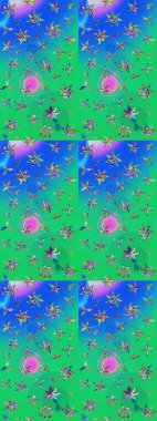 Çiçekli el çizimi çizimi deseni. Modern gelişim yeşil ve mavi raster arka plan duvar kâğıdı illüstrasyon klasik çizgili iz sürme desenli çiçekler, çiçekli süsler.