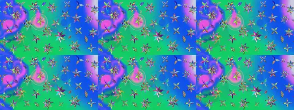Şatafatlı bahar bahçesi dokusu. Çiçek deseni. Mavi ve yeşil renkli çiçekler. Raster illüstrasyonu. Mavi ve yeşil renkte çiçek çizimi.