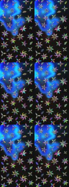 Renkli desenli eskiz deseni, gri ve mavi çiçekler ve dekoratif elementler. Eski usul. Eskiz geçmişi. Kumaş, tekstil, duvar kağıdı baskısı için. Raster illüstrasyonu.