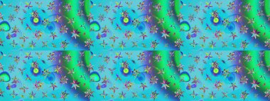 Raster. Güzel suluboya çiçekler, parlak resimler ilham verici ve yeşil çiçek desenli eskiz arka planı..