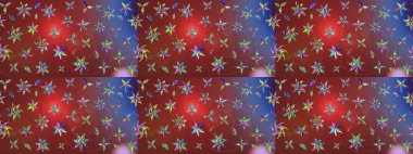 Çiçekli karalama şeklinde Raster çiçek deseni. Yumuşak, bahar çiçekli arka plan. Kahverengi ve kırmızı renkte çiçekler.