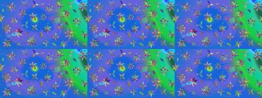 Vadinin çiçekleri mavi ve yeşil renklerde. Raster çiçek desenleri çiziyor..