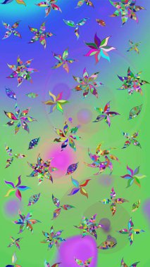 Eskiz klasiği. Düz Çiçek Elementleri Tasarımı. Renkli Bahar Teması eskiz kalıbı. Raster Şirin kumaş deseni.