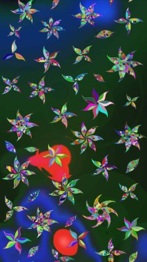 Parmak izi, kumaş, duvar kâğıdı, tekstil için raster dokusu. Renkli grunge, soyut arkaplanı kolomavi ve yeşil çiçeklerle süslüyor. Nakış desenli çiçek deseni..