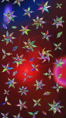 Raster illüstrasyonundaki çiçek desenli çizim. Renkli Yaz Temalı eskiz kalıbı. Düz Çiçek Elementleri Tasarımı. Kahverengi ve kırmızı renkte çiçekler.