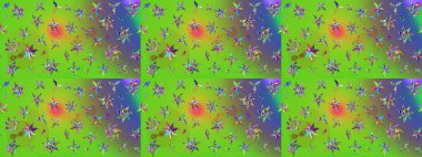 Yeşil ve mor çiçekli eskiz deseni, suluboya çiçek deseni, sevimli çiçek, duvar kağıdı, kart veya kumaş için fayanslı. Raster - stok.