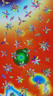 Çiçekler turuncu ve kırmızı renklerde. Raster illüstrasyonu. Küçük çiçekte sevimli çiçek deseni var..