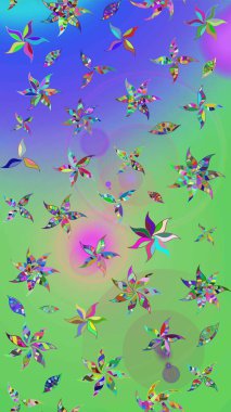 Küçük çiçekteki sevimli çiçek deseni. Yeşil ve mor renkte çiçekler.