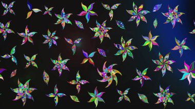 Raster illüstrasyonu. Çiçekli karalama şeklinde Raster çiçek deseni. Gri ve mavi renkte bahar çiçekleri.