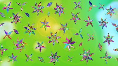 Yeşil ve mavi renklerde. Yeşil ve mavi renkli yeşil ve mavi papatya deseni. Raster illüstrasyonu.