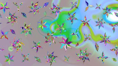 Çiçeksel çizim kalıbının yansıması. Vadinin çiçekleri tarafsız ve mavi renklerde.