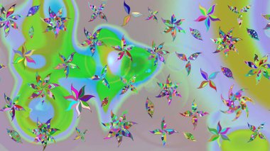 Tarafsız ve yeşil renkli çiçekler. Renkli Bahar Teması eskiz kalıbı. Çiçekli çiçek deseni, suluboya. Düz Çiçek Elementleri Tasarım Raster illüstrasyonu.