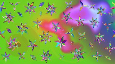 Küçük çiçekteki sevimli çiçek deseni. Yeşil ve mor renkte çiçekler.