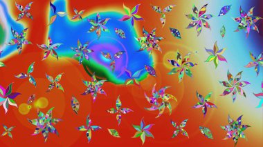 Turuncu ve mavi renkli çiçekler. Küçük çiçekte sevimli çiçek deseni var..