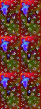 Tropik çiçek desenleri. Kırmızı ve kahverengi renkte çiçekler. Raster illüstrasyonu.