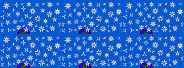 Raster Modaya uygun kumaş deseni. Düz Çiçek Elementleri Tasarımı. Renkli Bahar Teması eskiz kalıbı. Mavi ve nötr renklerle sevimli çiçek deseni.