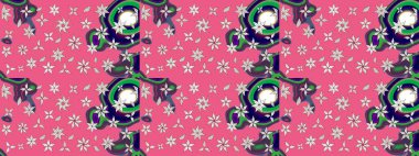 Pembe ve nötr kıvırcık çiçekler pembe ve nötr renklerde şekillenir. Raster illüstrasyonu. Klasik çiçek tasarım elementleri.