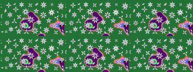 Raster illüstrasyonu. Yeşil ve nötr renklerde çiçekler. Tropikal çizim çiçek deseni.