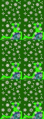 El çizimi çiçek çizimi deseni (fayans). Tekstil için suluboya eskiz deseni. Şirin çiçekler, desenli, yeşil ve nötr renklerle renkli çizim deseni.