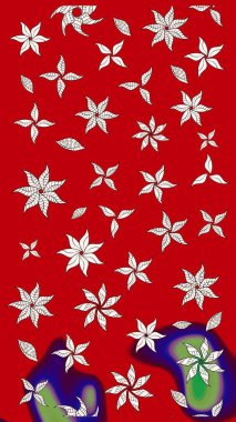 Raster illüstrasyonu. Kırmızı ve nötr papatyalardan oluşan kırmızı ve nötr bir desen. Kırmızı ve nötr renklerde.