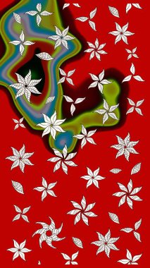 Raster illüstrasyonu. Çiçek desenli eskiz, darbeler, sıçramalar, yaz çiçekleri. Kırmızı ve nötr renkte çiçekler.