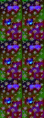 Patlayan çiçekler soyut olarak yerleştirilmiş. Raster illüstrasyonu. Kahverengi ve yeşil renklerde bahar çiçekleri. Raster deseni.