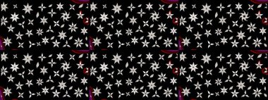 Siyah ve nötr renklerde çiçekler. Raster illüstrasyonunda çiçek deseni çizimi.