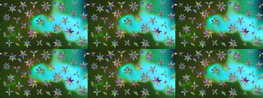 Sketch Colour Spring Theme eskiz kalıbı. Sevimli çiçek raster deseni. Düz Çiçek Elementleri Tasarımı. Yeşil ve mavi renkte çiçekler.