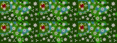 Çiçekli zambakların eskiz geçmişi. Çiçek tasarımı için inanılmaz bir kolaj cenneti tarzı. Parlak çiçekli kolaj çiçekleri yeşil ve nötr.