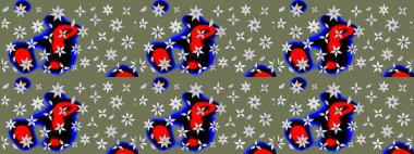 Küçük çiçekteki sevimli çiçek deseni. Varicologreen ve siyah raster çizimi. Birçok yeşil ve siyah soyut çiçekli tropikal çizim deseni.