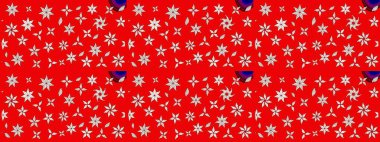 Küçük çiçekteki sevimli çiçek deseni. Renkli ve nötr raster çizimi. Birçok kırmızı ve nötr soyut çiçekli tropik çizim deseni.