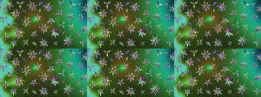 Çizim kalıbı. Renkli süs kenarı. Hint süsü. Çiçek duvar kağıdı. Raster illüstrasyonu. Yeşil ve mavi renklerde.