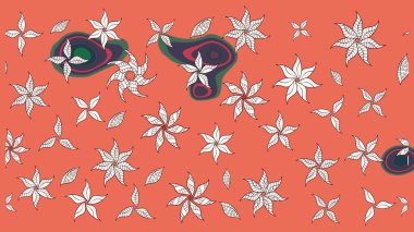 Düz Çiçek Elementleri Tasarımı. Süslü kumaş deseni. Renkli Bahar Teması eskiz kalıbı. Raster illüstrasyonunda çiçek deseni çizimi.