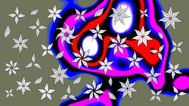 Raster illüstrasyonundaki çiçek desenli çizim. Yeşil ve mavi renkte çiçekler.